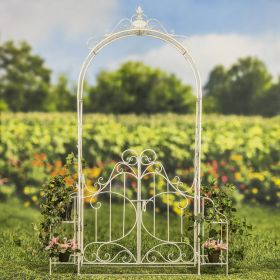 "Stephania" 8ft. Tall Garden Gate Arch with Side Plant Stands (Colors_Zaer: Antique White)