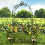 "Stephania" 8ft. Tall Garden Gate Arch with Side Plant Stands (Colors_Zaer: Copper Brown)