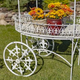 "La Rochelle" Parisian-Inspired Iron Flower Cart with Fleur-de-lis Details (Colors_Zaer: Antique White)