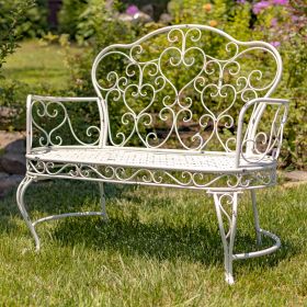 "Esme" Iron Garden Bench with Heart Designs in Antique White (Colors_Zaer: Antique White)