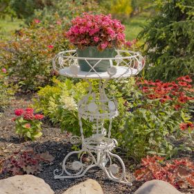 28.35" Tall Victorian Style Round Planter Table with Aster Flower Accents "Copenhagen 1843" (Colors_Zaer: Antique White)