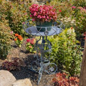 28.35" Tall Victorian Style Round Planter Table with Aster Flower Accents "Copenhagen 1843" (Colors_Zaer: Cobalt Blue)