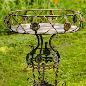 28.35" Tall Victorian Style Round Planter Table with Aster Flower Accents "Copenhagen 1843" (Colors_Zaer: Antique Bronze)