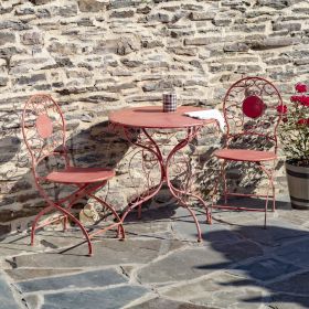 "Le Chardenoux 1908" Three Piece Metal Bistro Set in Antique White (Colors_Zaer: Flamingo Pink)