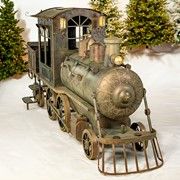 12.5ft. Large Iron Christmas Train with Cart & Lanterns "The North Pole Express" (Colors_Zaer: Antique Bronze)
