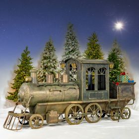 16 ft. Long X-Large Iron Train with Cart and Lanterns "The Flying Santa" (Colors_Zaer: Antique Bronze)