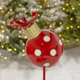 26" Tall Polka Dot Christmas Ball Ornament Metal Garden Stake (Colors_Zaer: Red)