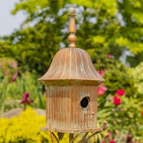 64.5" Tall Iron Birdhouse Stake "Ava" (Colors_Zaer: Antique Copper)