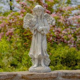 39" Tall Magnesium Angel Statue Holding Bouquet "Sopia" (Colors_Zaer: Antique White)