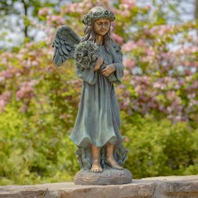 39" Tall Magnesium Angel Statue Holding Bouquet "Sopia" (Colors_Zaer: Antique Bronze)