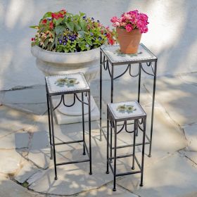 "Marisol" Set of 3 Nesting Iron Mosaic Plant Stands (Shape: Square)